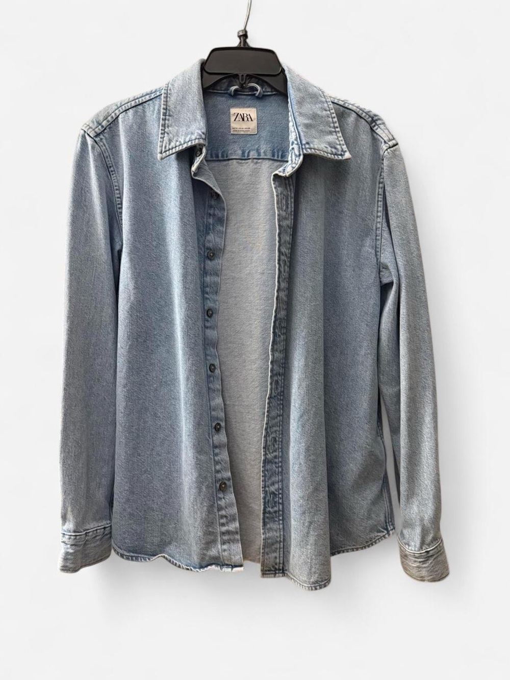 ZARA Men's Light Wash Denim Shirt Jacket - Pale Blue